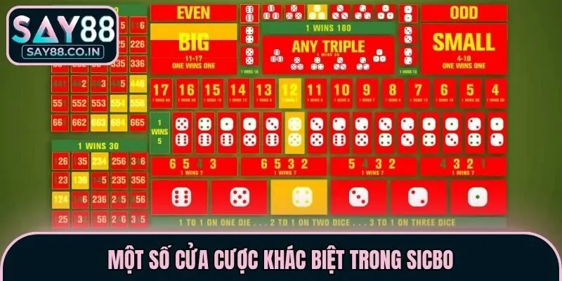 Một số cửa cược khác biệt trong Sicbo